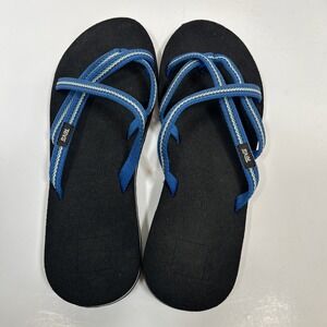 Teva Olowahu Lindi Blue Thong Sandals Artful Webbing Slide On Women 11
